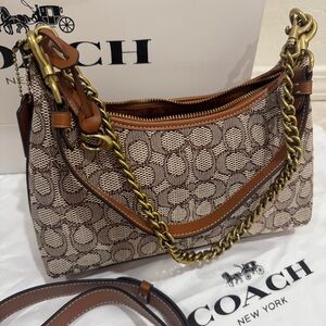 Coach Signature Brown and Tan Shoulder Bag